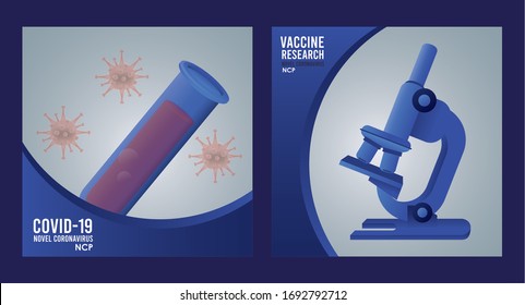 covid19 vaccine search with microscope and magnifying glass vector illustration design