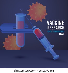 covid19 vaccine search with tube test and injection vector illustration design