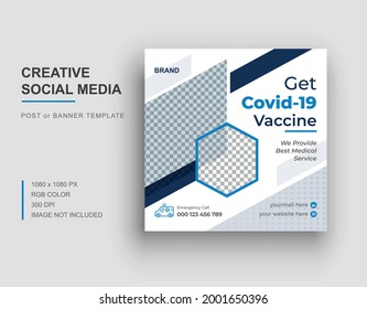 covid-19 vaccine social media post template, medical social media banner design