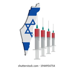 COVID-19 vaccine and syringe  Israeli flag, composition with copy space. vaccine concept.