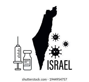 COVID-19 vaccine and syringe  Israeli flag, composition with copy space. vaccine concept.