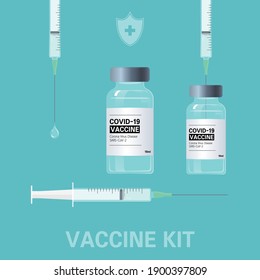 Covid19 Vaccine with syringe. Vaccine Kit vector illustration.