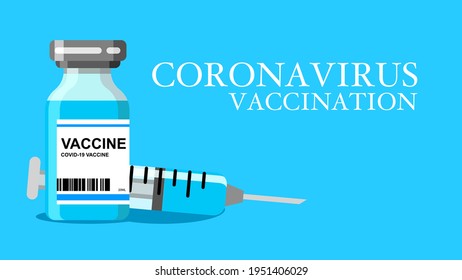 Covid-19 vaccine vector background. Vaccine vial and syringe.  Flat vector. Coronavirus vaccine illustration.