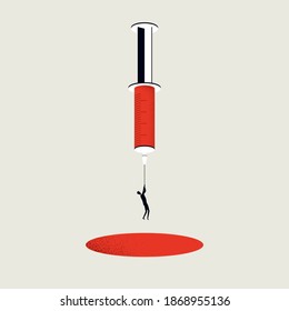 Covid-19 vaccine vector concept. Injection to stop coronavirus pandemic, science and research symbol. Eps10 illustration.