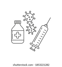 Covid-19 vaccine vector illustration in simple line art style isolated on white background. Covid-19 vaccine linear icon 