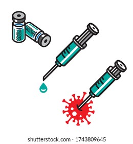 Covid-19 Vaccine vector set. Covid-19 Vaccine Concept, Illustration design, pattern, art, line, drawing, cartoon, funny.