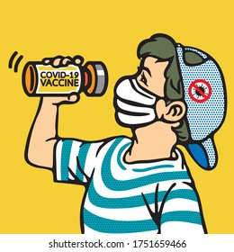 Covid-19 Vaccine vector set. Covid-19 Vaccine Concept, Illustration design, pattern, art, line, drawing, cartoon, funny.