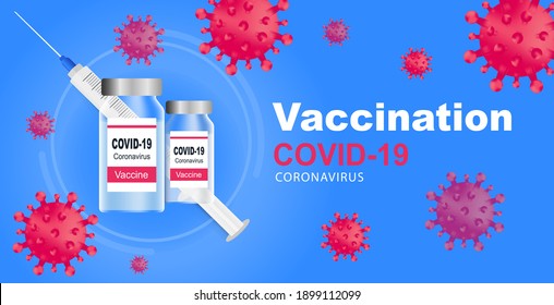 Covid-19 vaccine vial and injection Free Vector. Coronavirus informative vaccination background.