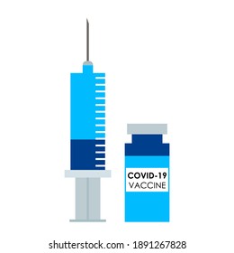 Covid-19 vaccine vial and syringe. abstract icon. concept of global vaccination in 2021 from covid -19. vector illustration isolated on white background