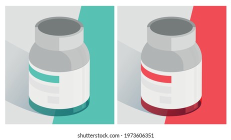 COVID-19 Vaccines: Myth Versus Fact. Abstract Red And Blue Vaccine Vials On White. Fake News, Misinformation And Conspiracy Theories Concept. Editable Vector Illustration. Horizontal Background