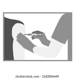Covid-19 Vacctination Banner. Hand of medical staff injecting Covid-19 vaccine in syringe to arm muscle. Let's get vaccinated. Let's Stop Covid-19. Promotion. Encouragement. Vector Illustration