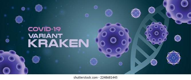 Covid-19 variant kraken illustration. medical banner with 3d virus cells on abstract background. Vector banner