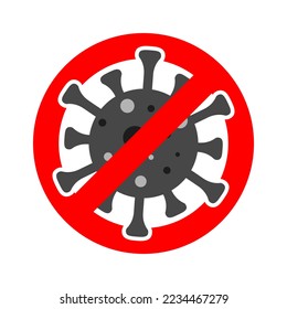 Covid-19 Vector Konzept STOP CORONAVIRUS. Flache Symbole eines Virus und ein Stoppschild (gestrichen)