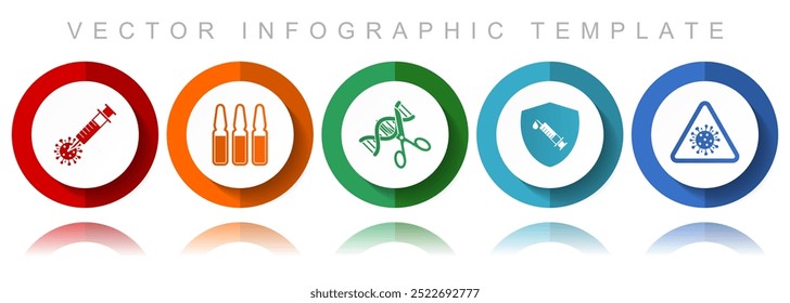 Covid-19 vector icon collection, miscellaneous icons such as vaccine, ampule, dna, shield and flu, flat design infographic template in eps 10