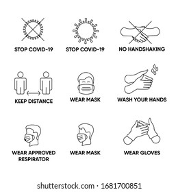 The COVID-19 vector icons, ill prevention recomendations set