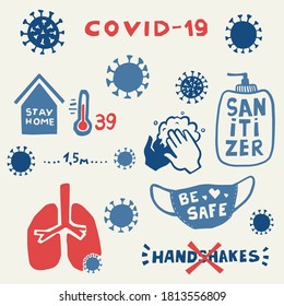 Conjunto de vectores Covid-19, coronavirus, iconos, pegatinas