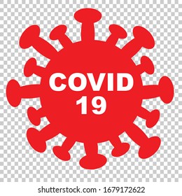 Covid-19 vector simple sign, virus symbol in white on red circle