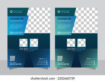 Covid19 Virtual Conference Flyer Banner Poster Leaflet Template Design Vector 