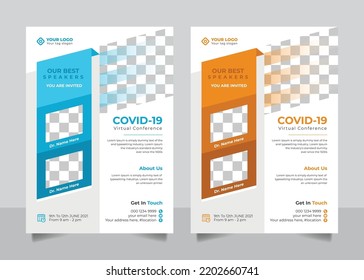 Covid19 Virtual Conference Flyer Banner Poster Leaflet Template Design Vector 