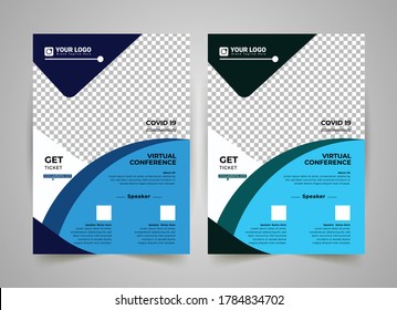 COVID-19 virtual conference flyer template design, Medical Flyer Template, medical brochure, annual report, flyer design templates in A4 size, Medical product sale or corona virus covid-19,  EPS