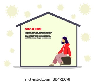 Covid-19 virus in air. Staying home, self quarantine. Protect from viruses