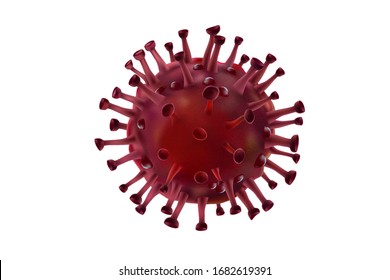 COVID-19 Virus Cell Under The Microscope Isolated On White Background. Realistic Vector In 3d Illustration.