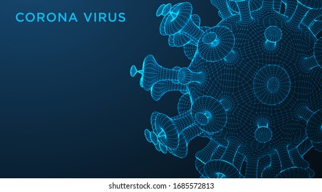 Covid-19 Virus. Coronavirus disease. From connecting line. Futuristic Design. Abstract Low Poly wireframe mesh design. Web banner infographic. Vector Illustration