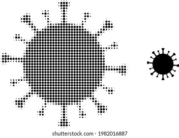 Covid-19 virus halftone dotted icon illustration. Halftone pattern contains round elements. Vector illustration of Covid-19 virus icon on a white background.