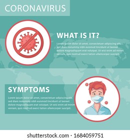 Covid-19 virus infographic with virus icons and person with mask