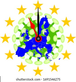 COVID-19 Virus and Map from Europe with Clock