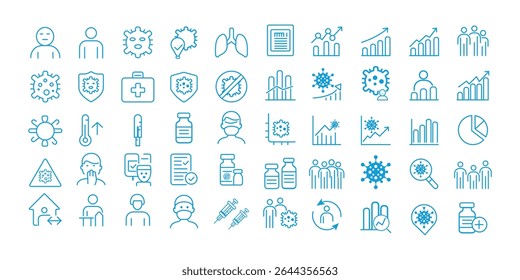 Covid-19 Vírus Médico Healthcare Line Icons Set - Vetor de Traço Editável 3