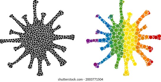 Covid-19 virus mosaic icon of circle elements in different sizes and spectrum color hues. A dotted LGBT-colored covid-19 virus for lesbians, gays, bisexuals, and transgenders.