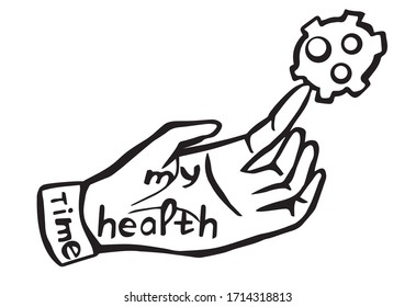 COVID-19. Virus on the finger. Maintain Health During a Pandemic