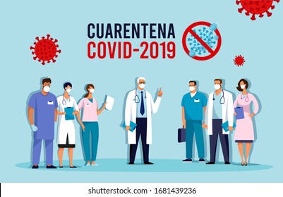 CoVID-19 Virus outbreak spread. Novel coronavirus 2019-nCoV Conceptual vector illustration. Quarantine in Spain and Latin America, the inscription in Spanish. Conceptual vector illustration. Protect