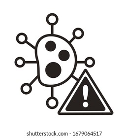 covid19 virus particle with alert symbol line style vector illustration design