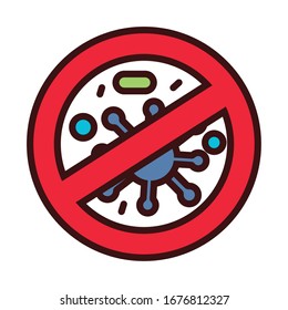 covid19 virus particle in denied symbol line and fill style vector illustration design