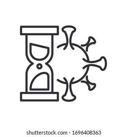 covid19 virus particle and hourglass line style vector illustration design