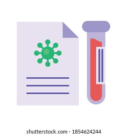 covid19 virus particle in medical prub with tube test flat style vector illustration design