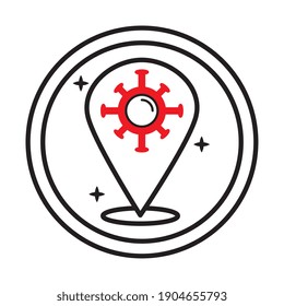 covid19 virus particle in pin location half line style icon vector illustration design