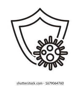 covid19 virus particle in shield line style vector illustration design