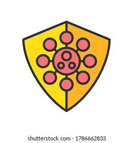 covid19 virus particle in shield line and fill style vector illustration design