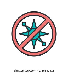 covid19 virus particle in stop signal line and fill style vector illustration design