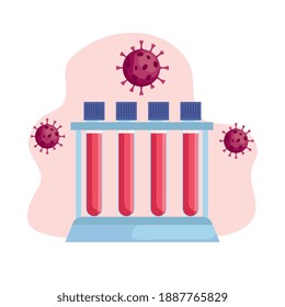 covid19 virus particles with tubes tests vector illustration design