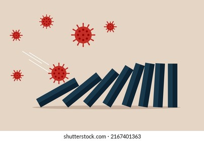 COVID-19 virus pathogen impact domino create fall domino effect. Financial and world economy create domino effect on financial crisis and economic recession.