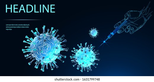 Covid-19. Virus Protection Concept. Sars Disease, Coronaviruses In The Lung. The Coronavirus Causes The Severe Illness SARS. Low Poly Wireframe Style. Vector