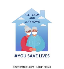 Covid-19 virus. Quarantined at home, self isolation and social distancing. Older aged people are at higher risk for the coronavirus. Self-isolate from a pandemic. 