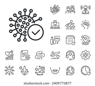 Covid-19 virus sign. Online doctor, patient and medicine outline icons. Confirmed coronavirus line icon. Corona virus symbol. Coronavirus line sign. Veins, nerves and cosmetic procedure icon. Vector