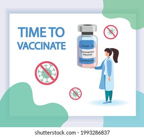 COVID-19 Virus Vaccine, syringe injection, prevention, immunization, cure and treatment for coronavirus infection, doctors carrying big syringe injecting COVID-19 Virus pathogen.