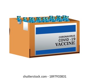 covid19 virus vaccines packing box vector illustration design