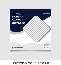 Covid-19 Virus Warning Social Media Post Template, Editable Healthcare Banner Template. Stay Safe, Stay Home Free Vector.